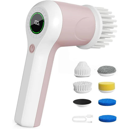 Electric Spin Scrubber with Dual Speed Control and Battery Indicator, 6 Interchangeable Heads