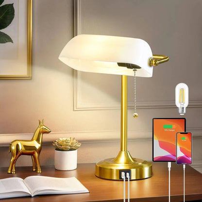 Retro Desk Lamp with USB and Type C Charging Ports