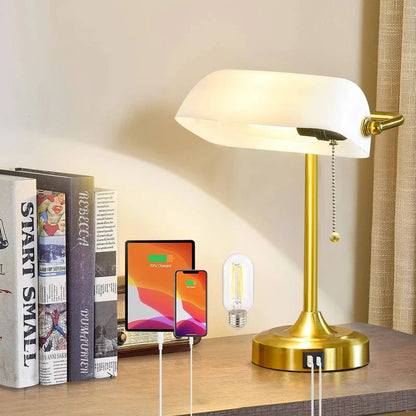 Retro Desk Lamp with USB and Type C Charging Ports