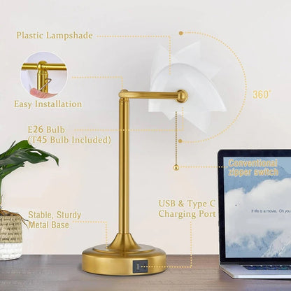 Retro Desk Lamp with USB and Type C Charging Ports