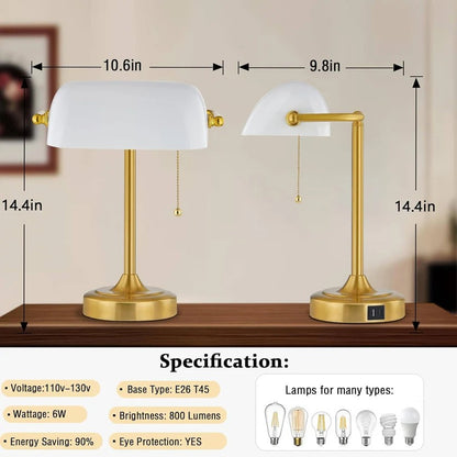 Retro Desk Lamp with USB and Type C Charging Ports