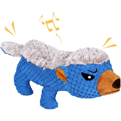 Honey Badger Plush Dog Toy with Squeaker and Reinforced Stitching for Tough Chewers