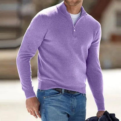 Mens Long Sleeve Pullover Sweater with Solid Color Design