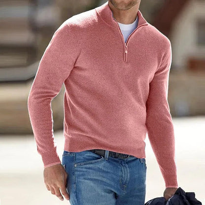 Mens Long Sleeve Pullover Sweater with Solid Color Design