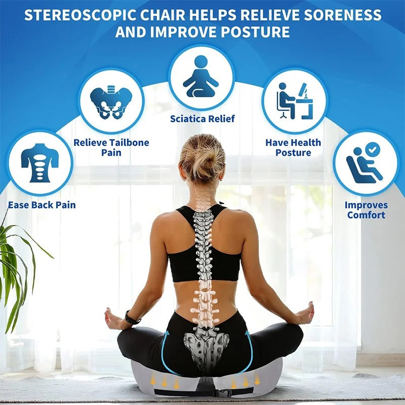 Ergonomic Seat Cushion with Adjustable Straps and Non Slip Bottom for Office Chairs and Car Seats