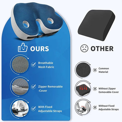 Ergonomic Seat Cushion with Adjustable Straps and Non Slip Bottom for Office Chairs and Car Seats