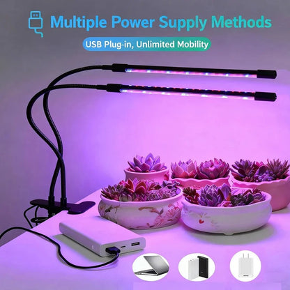 Clip On Plant Grow Light with Timer and Dual Gooseneck Arms for Indoor Use