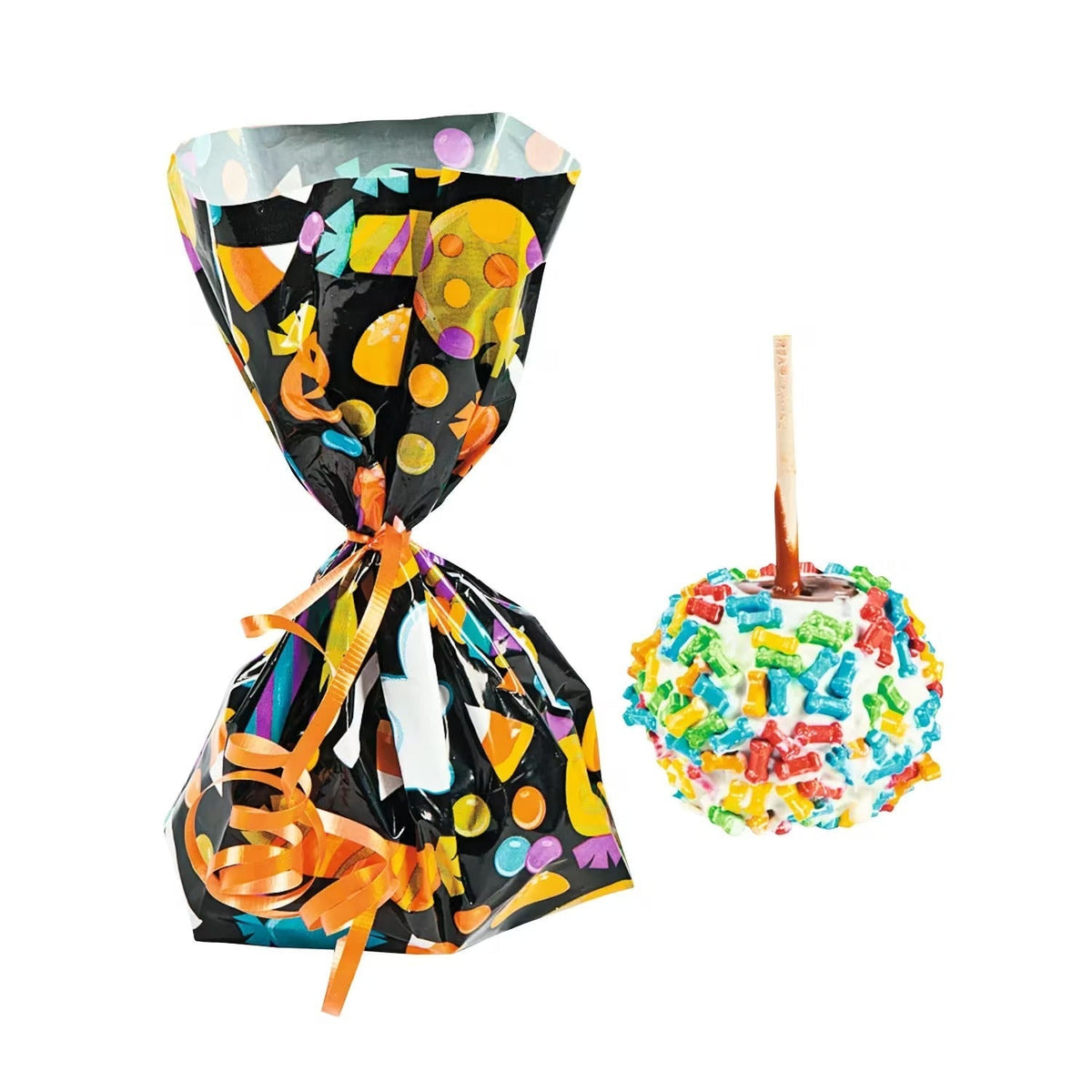Cellophane Gift Bags with Ghost Print Pack of 12 for Halloween Treat Tables and Class Parties