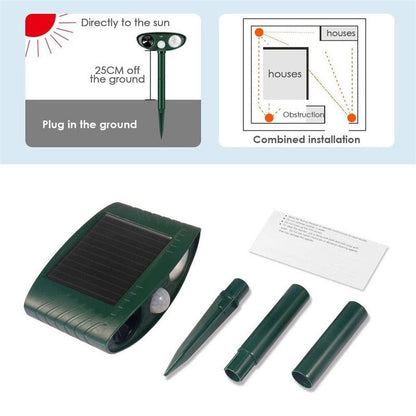 Motion Activated Ultrasonic Animal Repellent with Solar Power and Flashing Lights