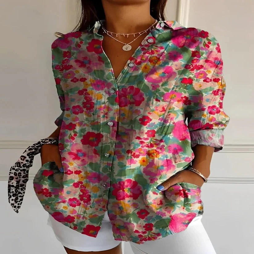 Ladies Lightweight Floral Print Cotton Top for Warm Weather and Casual Wear