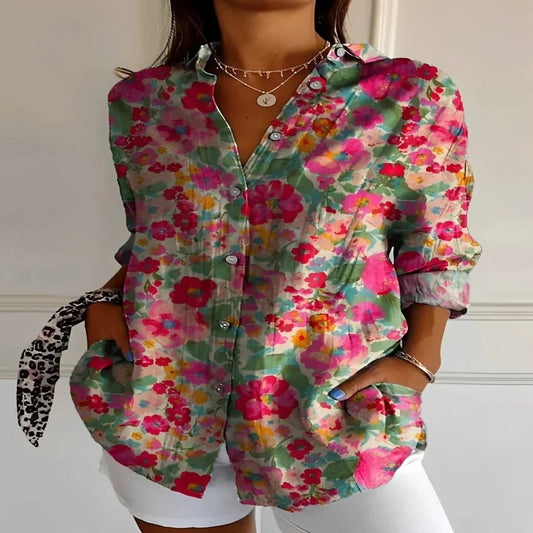 Ladies Lightweight Floral Print Cotton Top for Warm Weather and Casual Wear