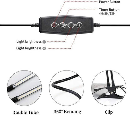 Clip On Plant Grow Light with Timer and Dual Gooseneck Arms for Indoor Use
