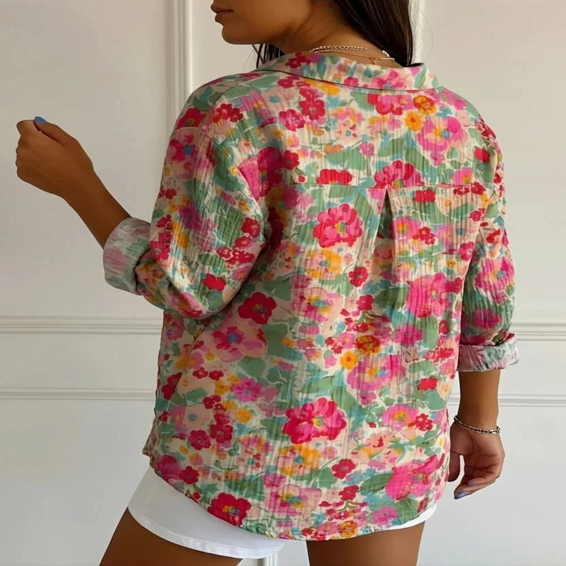 Ladies Lightweight Floral Print Cotton Top for Warm Weather and Casual Wear