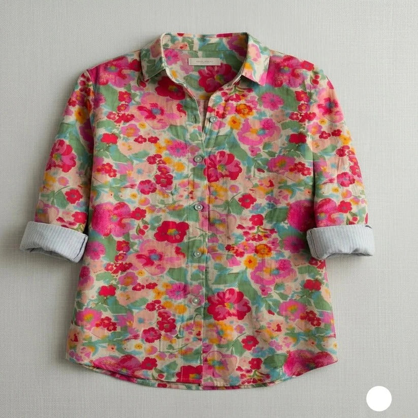 Ladies Lightweight Floral Print Cotton Top for Warm Weather and Casual Wear