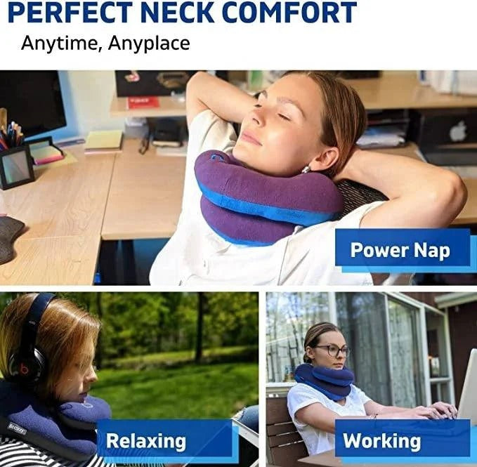 Adjustable Travel Neck Pillow with Reversible Microfleece Cover