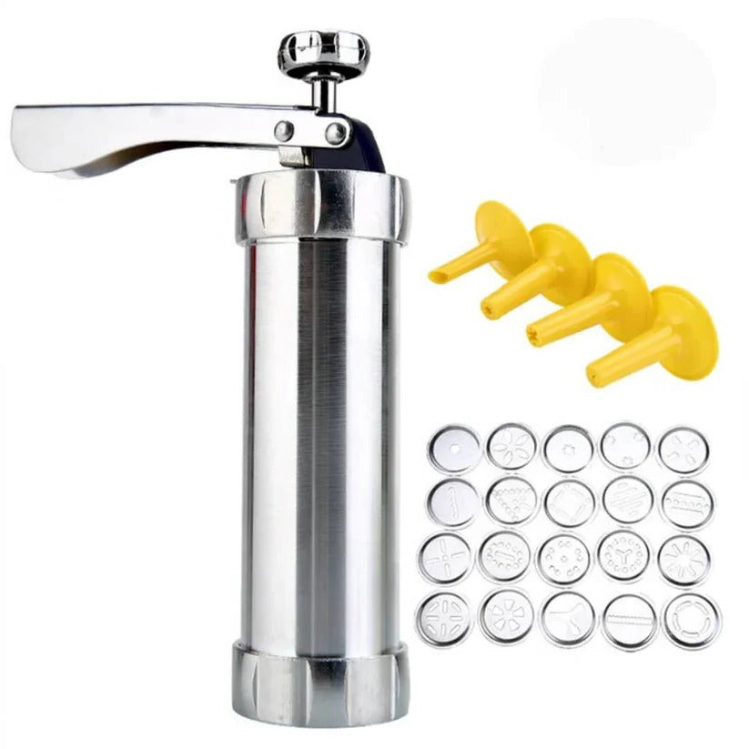 Aluminum Cookie Press Set with 20 Disc Shapes and 4 Piping Nozzles