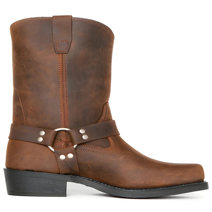 Men’s Leather Harness Boots with Non Slip Sole, 11 inch