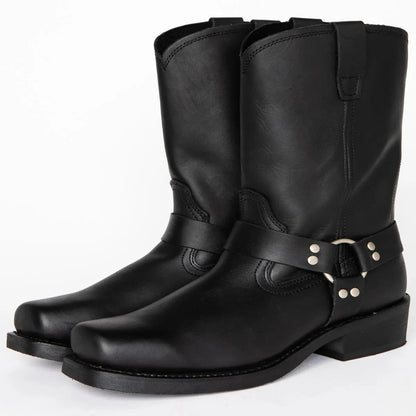Men’s Leather Harness Boots with Non Slip Sole, 11 inch