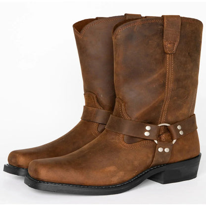 Men’s Leather Harness Boots with Non Slip Sole, 11 inch