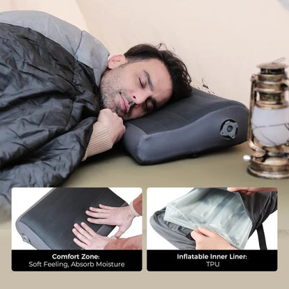 Portable Inflatable Camp Pillow with Dual Valve and Washable Cover