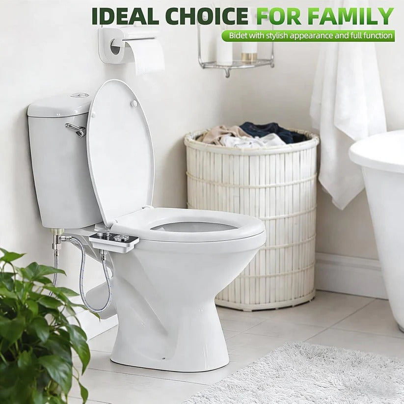 Cold Water Bidet Seat Attachment with Dual Nozzle and Self-Cleaning Function