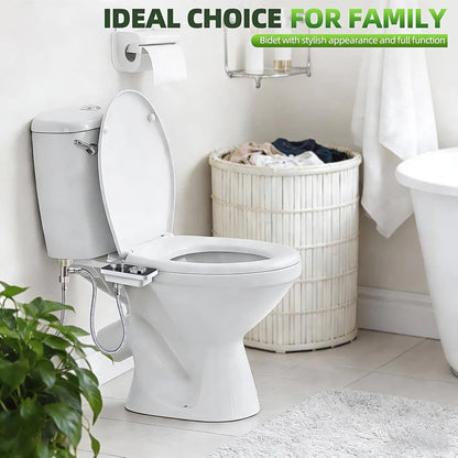 Cold Water Bidet Seat Attachment with Dual Nozzle and Self-Cleaning Function