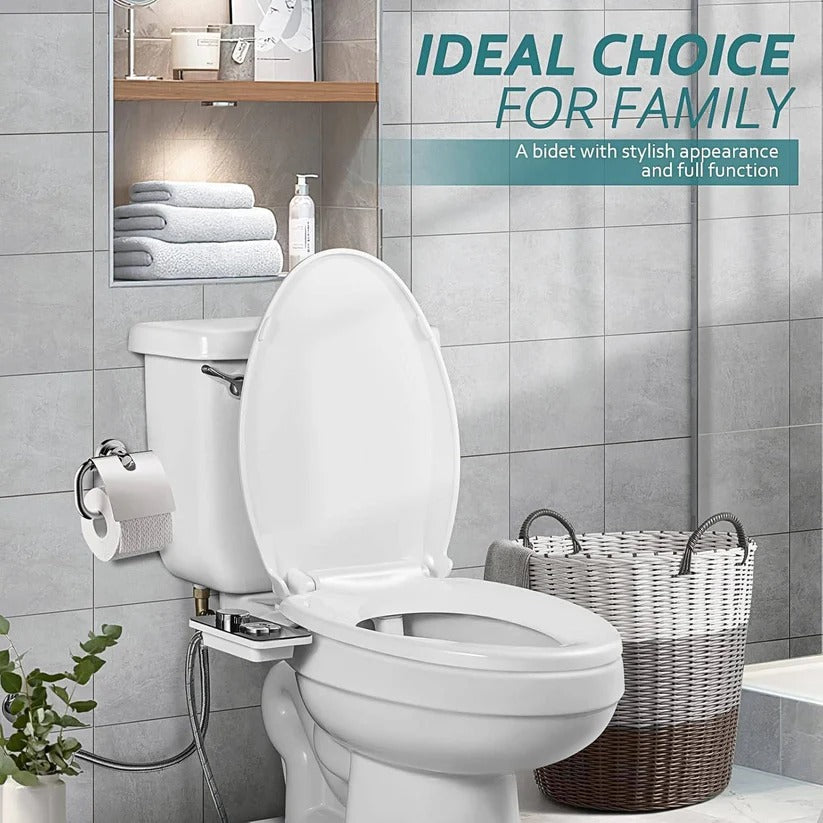Cold Water Bidet Seat Attachment with Dual Nozzle and Self-Cleaning Function