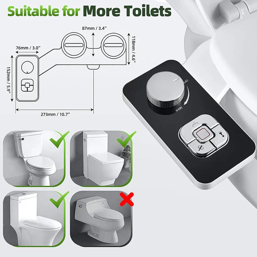 Cold Water Bidet Seat Attachment with Dual Nozzle and Self-Cleaning Function