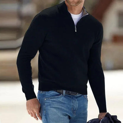 Mens Long Sleeve Pullover Sweater with Solid Color Design