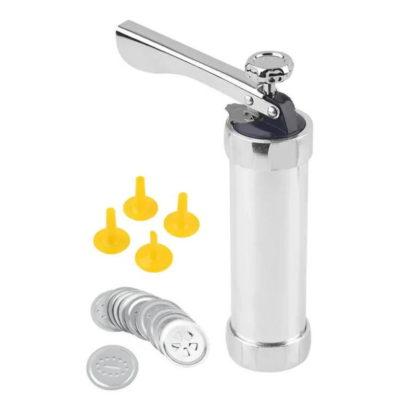 Aluminum Cookie Press Set with 20 Disc Shapes and 4 Piping Nozzles