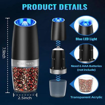 Adjustable Electric Pepper and Salt Grinder Stainless Steel, Set of 2