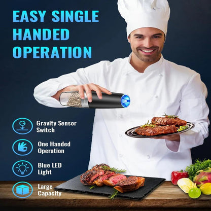 Adjustable Electric Pepper and Salt Grinder Stainless Steel, Set of 2