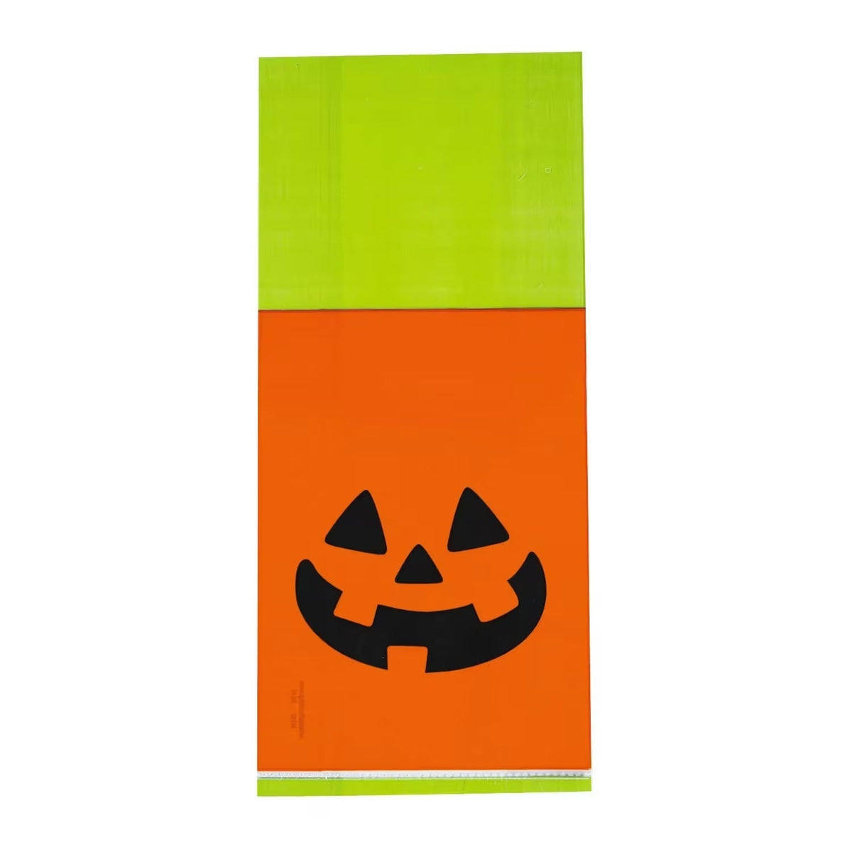 Jack O Lantern Cellophane Treat Bags Pack of 50 in Orange with Lime Green Top for Halloween Handouts