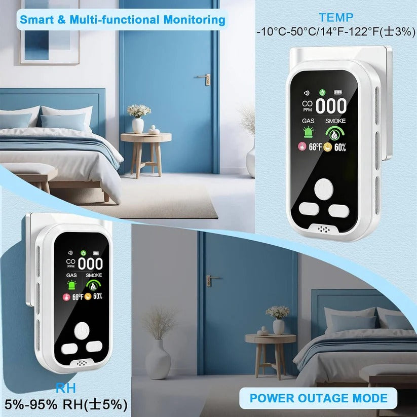 Rechargeable CO and Gas Detector with Smoke Alarm and LCD Display