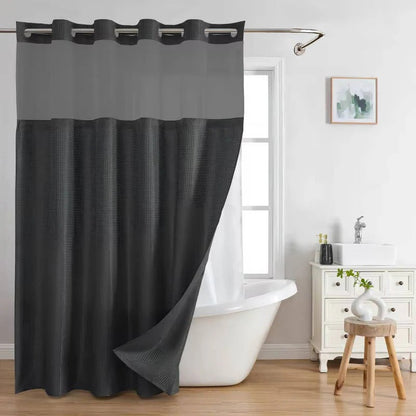 Waffle Weave Shower Curtain with Mesh Window and Snap In Liner
