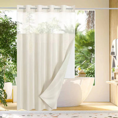 Waffle Weave Shower Curtain with Mesh Window and Snap In Liner