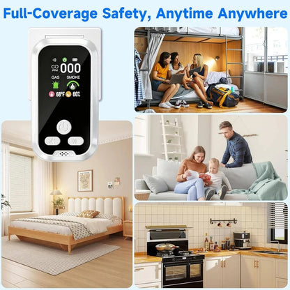 Rechargeable CO and Gas Detector with Smoke Alarm and LCD Display