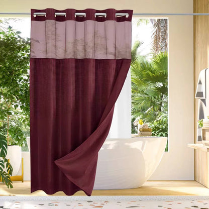 Waffle Weave Shower Curtain with Mesh Window and Snap In Liner