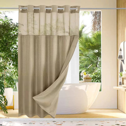 Waffle Weave Shower Curtain with Mesh Window and Snap In Liner