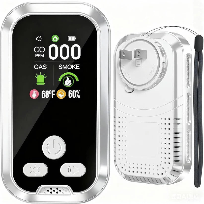 Rechargeable CO and Gas Detector with Smoke Alarm and LCD Display