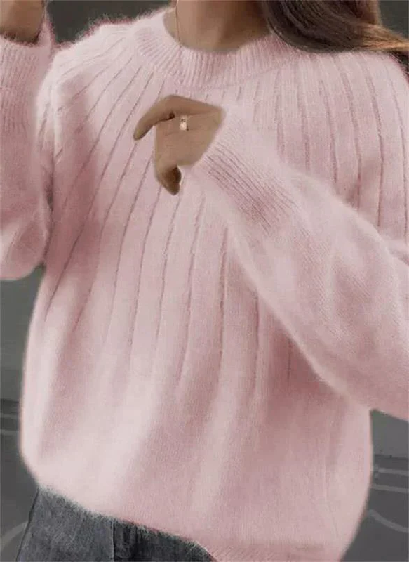 Womens Pullover Knit Sweater with Full Length Sleeves and Close Fit for Fall and Winter