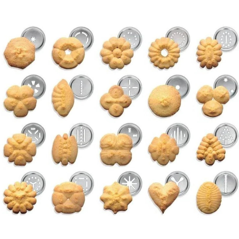 Aluminum Cookie Press Set with 20 Disc Shapes and 4 Piping Nozzles