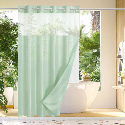 Waffle Weave Shower Curtain with Mesh Window and Snap In Liner