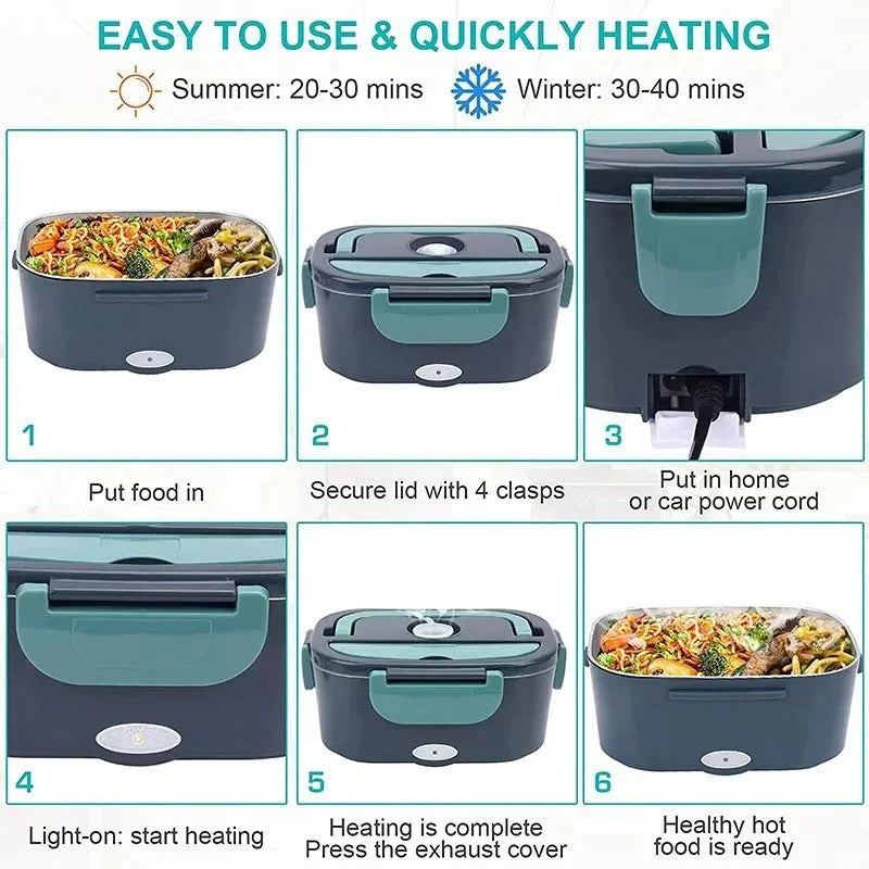 Plug-In Electric Heated Lunch Box with Insulated Container for Car Office and Travel Meals