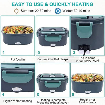 Plug-In Electric Heated Lunch Box with Insulated Container for Car Office and Travel Meals