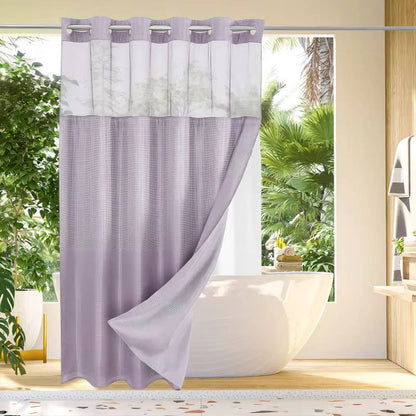 Waffle Weave Shower Curtain with Mesh Window and Snap In Liner