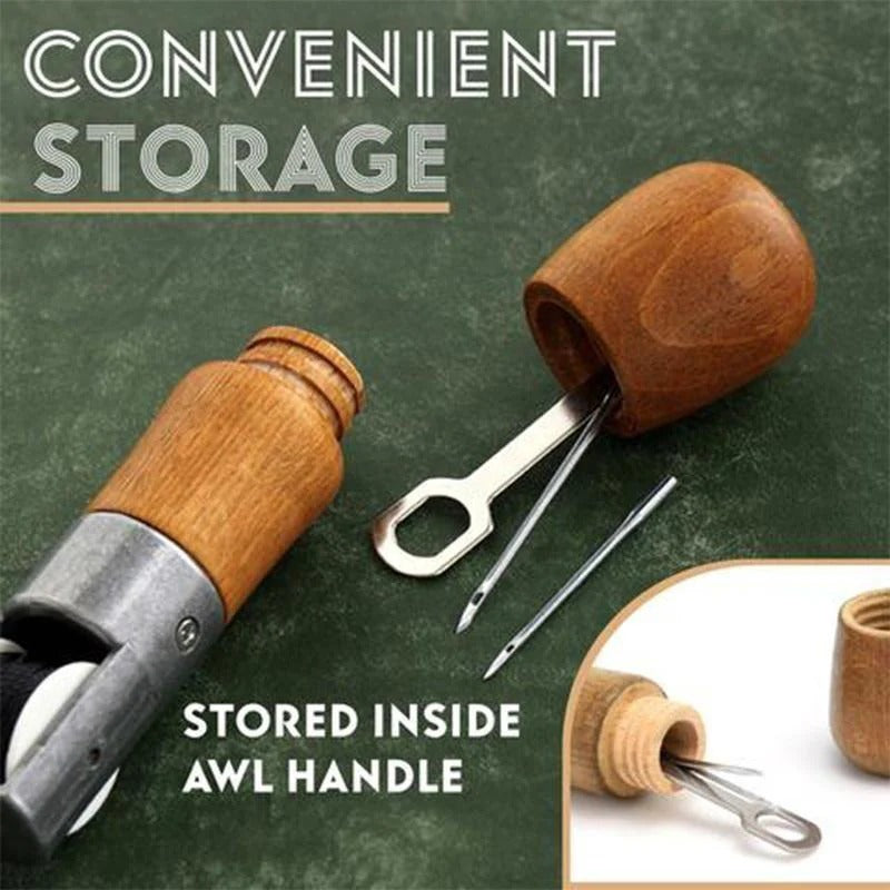 Leather Stitching Awl Set with Waxed Thread and Steel Needles for DIY Repair