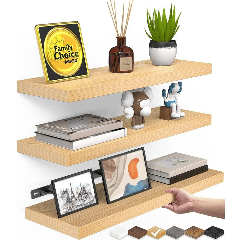 Rustic Wooden Wall Mounted Hanging Shelves for Bathroom and Bedroom Storage, Set of 3
