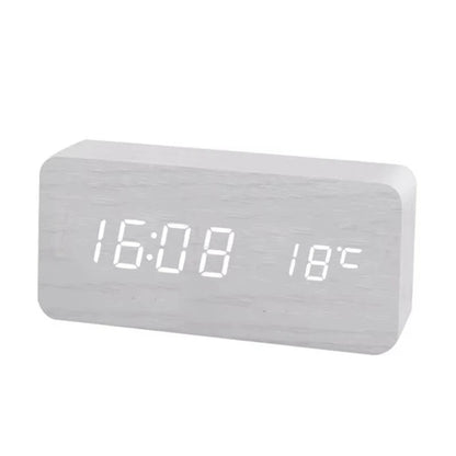Digital Wood Grain Alarm Clock with 3 Alarms and Adjustable Brightness