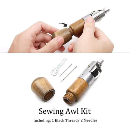 Leather Stitching Awl Set with Waxed Thread and Steel Needles for DIY Repair